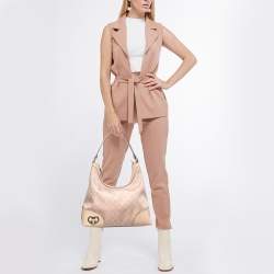 مملوكة مسبقًا Gucci Beige/Metallic Pink GG Canvas and Leather Medium Lovely Hobo