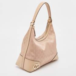 مملوكة مسبقًا Gucci Beige/Metallic Pink GG Canvas and Leather Medium Lovely Hobo