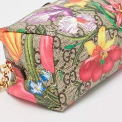 Pre Owned Gucci Red/Beige Flora GG Supreme Canvas Ophidia Cosmetic Pouch