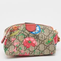 Pre Owned Gucci Red/Beige Flora GG Supreme Canvas Ophidia Cosmetic Pouch