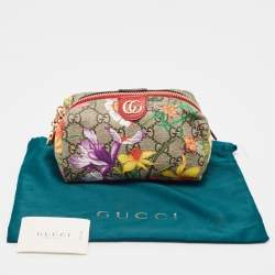 Pre Owned Gucci Red/Beige Flora GG Supreme Canvas Ophidia Cosmetic Pouch