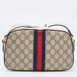 Gucci Cream/Brown GG Supreme And Leather Ophidia Shoulder Bag