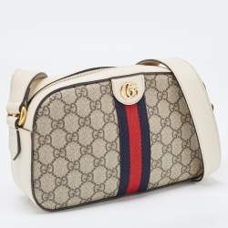 Gucci Cream/Brown GG Supreme And Leather Ophidia Shoulder Bag