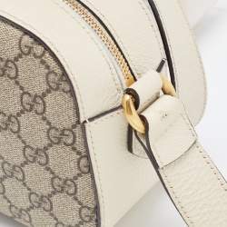 Gucci Cream/Brown GG Supreme And Leather Ophidia Shoulder Bag