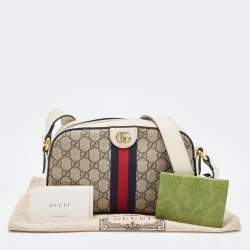 Gucci Cream/Brown GG Supreme And Leather Ophidia Shoulder Bag