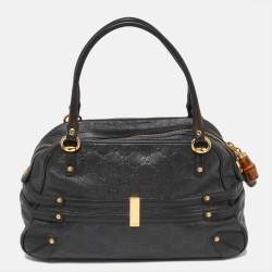 Pre Owned Gucci Black Guccissima Leather Large Wave Boston Bag