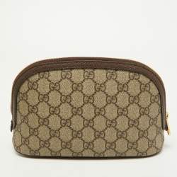 Pre Owned Gucci Beige GG Supreme Canvas and Leather Pouch