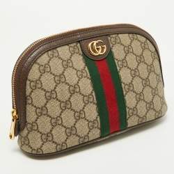 Pre Owned Gucci Beige GG Supreme Canvas and Leather Pouch