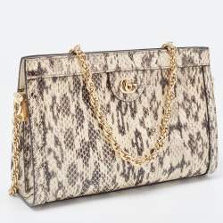 Gucci Beige/Brown Watersnake Leather Small GG Ophidia Shoulder Bag