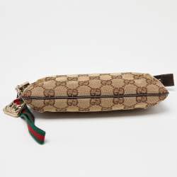 Pre Owned Gucci Beige/Brown GG Canvas and Leather Wristlet Pouch