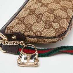 Pre Owned Gucci Beige/Brown GG Canvas and Leather Wristlet Pouch