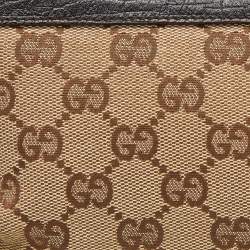 Pre Owned Gucci Beige/Brown GG Canvas and Leather Wristlet Pouch