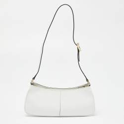 Pre Owned Gucci White Microguccissima Leather Zip Baguette Bag