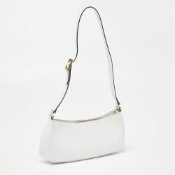 Pre Owned Gucci White Microguccissima Leather Zip Baguette Bag