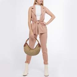 مملوكة مسبقًا Gucci Beige GG Canvas and Leather Web Bamboo Ring Hobo