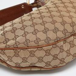 مملوكة مسبقًا Gucci Beige GG Canvas and Leather Web Bamboo Ring Hobo