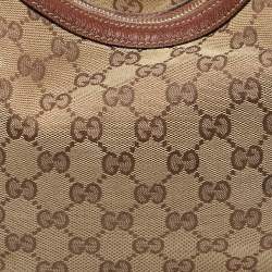 مملوكة مسبقًا Gucci Beige GG Canvas and Leather Web Bamboo Ring Hobo