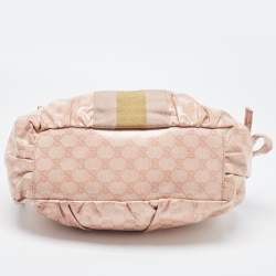 Pre Owned Gucci Pink GG Crystal Coated Canvas Web Horsebit Hobo