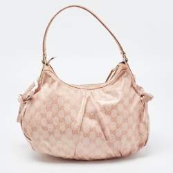 Pre Owned Gucci Pink GG Crystal Coated Canvas Web Horsebit Hobo