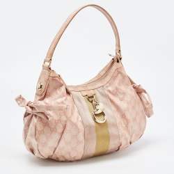 Pre Owned Gucci Pink GG Crystal Coated Canvas Web Horsebit Hobo