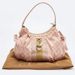 Pre Owned Gucci Pink GG Crystal Coated Canvas Web Horsebit Hobo