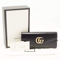 Pre Owned Gucci Black Leather Torchon Double G Broadway Clutch