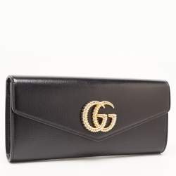 Pre Owned Gucci Black Leather Torchon Double G Broadway Clutch