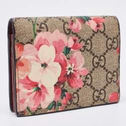 Gucci Beige/Pink GG Supreme Canvas Blooms Card Case