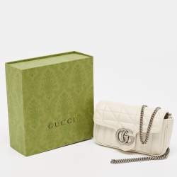 Gucci Off White Matelasse Leather Super Mini GG Marmont Shoulder Bag