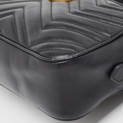 Gucci Black Matelasse Leather Small GG Marmont Shoulder Bag