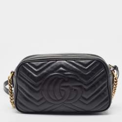 Gucci Black Matelasse Leather Small GG Marmont Shoulder Bag