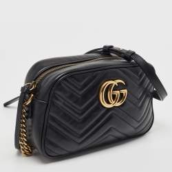 Gucci Black Matelasse Leather Small GG Marmont Shoulder Bag