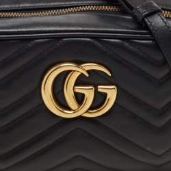 Gucci Black Matelasse Leather Small GG Marmont Shoulder Bag