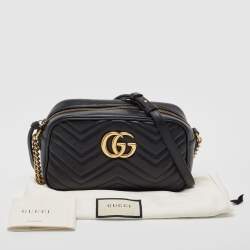 Gucci Black Matelasse Leather Small GG Marmont Shoulder Bag