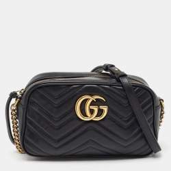 Gucci Black Matelasse Leather Small GG Marmont Shoulder Bag