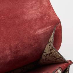 مملوكة مسبقًا حقيبة كتف غوتشي ديونسيوس سويدي وكانفاس سوبريم جي جي أحمر داكن/ بيج مزين بزهور متوسطة 