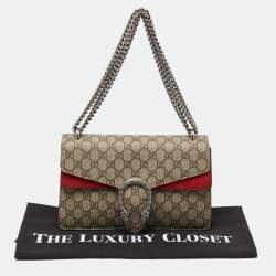 Gucci Beige GG Supreme Canvas and Suede Small Dionysus Shoulder Bag