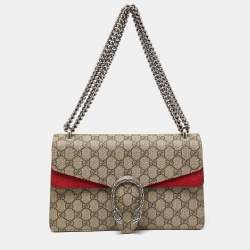 Gucci Beige GG Supreme Canvas and Suede Small Dionysus Shoulder Bag