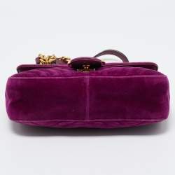 Pre Owned Gucci Magenta Matelassé Velver Mini GG Marmont Shoulder Bag
