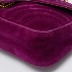 Pre Owned Gucci Magenta Matelassé Velver Mini GG Marmont Shoulder Bag
