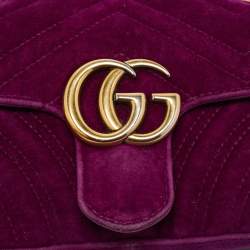 Pre Owned Gucci Magenta Matelassé Velver Mini GG Marmont Shoulder Bag
