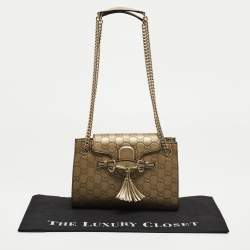 Gucci Metallic Beige Guccissima Leather Small Emily Shoulder Bag