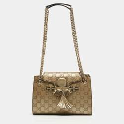 Gucci Metallic Beige Guccissima Leather Small Emily Shoulder Bag