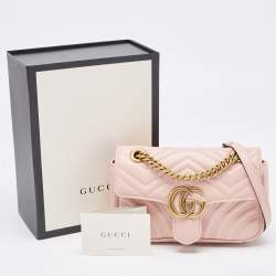 Pre Owned Gucci Pink Matelassé Leather Mini GG Marmont Shoulder Bag