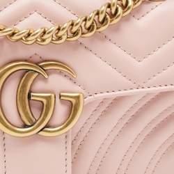 Pre Owned Gucci Pink Matelassé Leather Mini GG Marmont Shoulder Bag