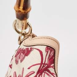 Pre Owned Gucci Beige/Pink Floral Canvas and Leather Peggy Bamboo Handle Hobo