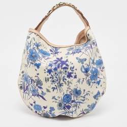 Gucci Beige/Blue Floral Canvas and Leather Horsebit Catena Hobo