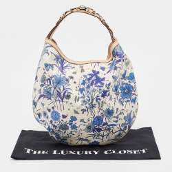 Gucci Beige/Blue Floral Canvas and Leather Horsebit Catena Hobo