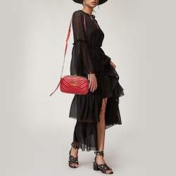 Pre Owned Gucci Red Matelassé Leather Small GG Marmont Shoulder Bag