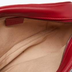 Pre Owned Gucci Red Matelassé Leather Small GG Marmont Shoulder Bag